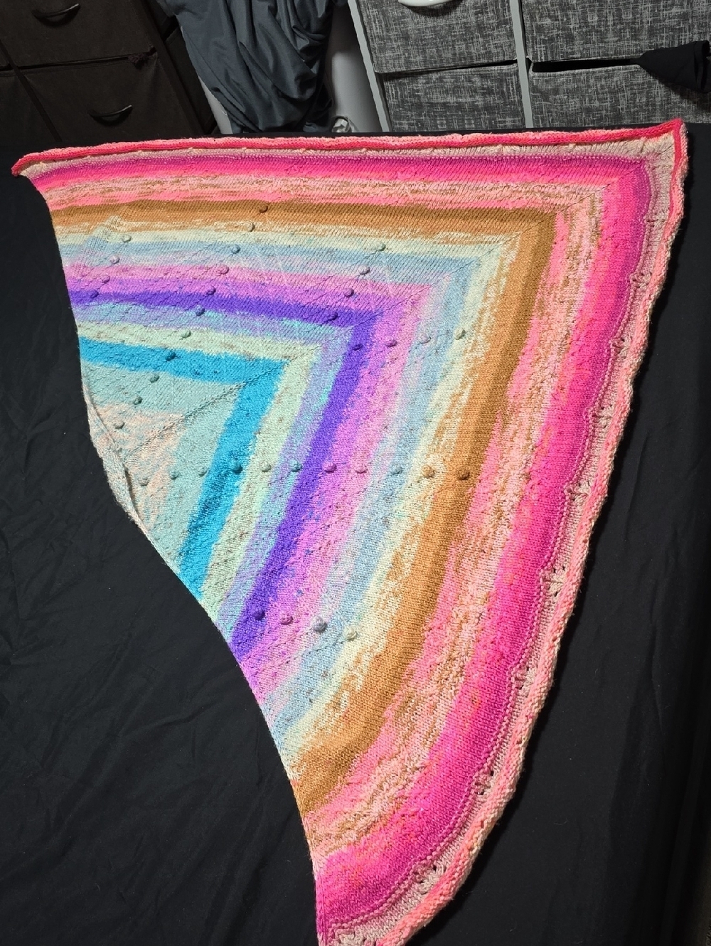 Cool Colors Rainbow Shawl OOAK Hand Knit